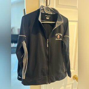 Brown University Logo 
ladies Xl 
Black and Gray light jacket 
100% Polyester